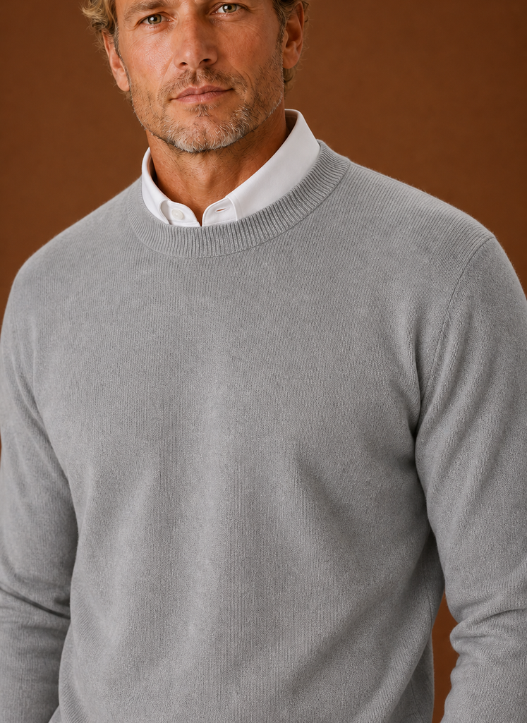 Men's Crew Neck Sweater - Classic Knit Pullover closeup view