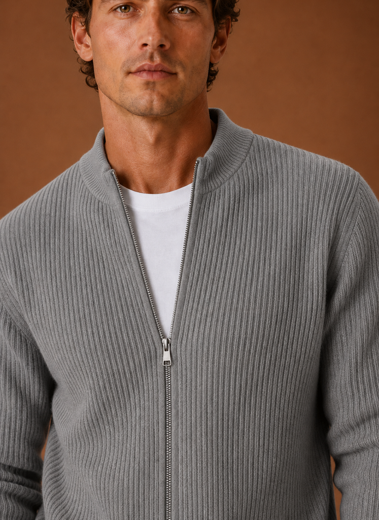Men's Full Zip Knit Cardigan Sweater Ribbed Zip-Up Jacket | Areleon