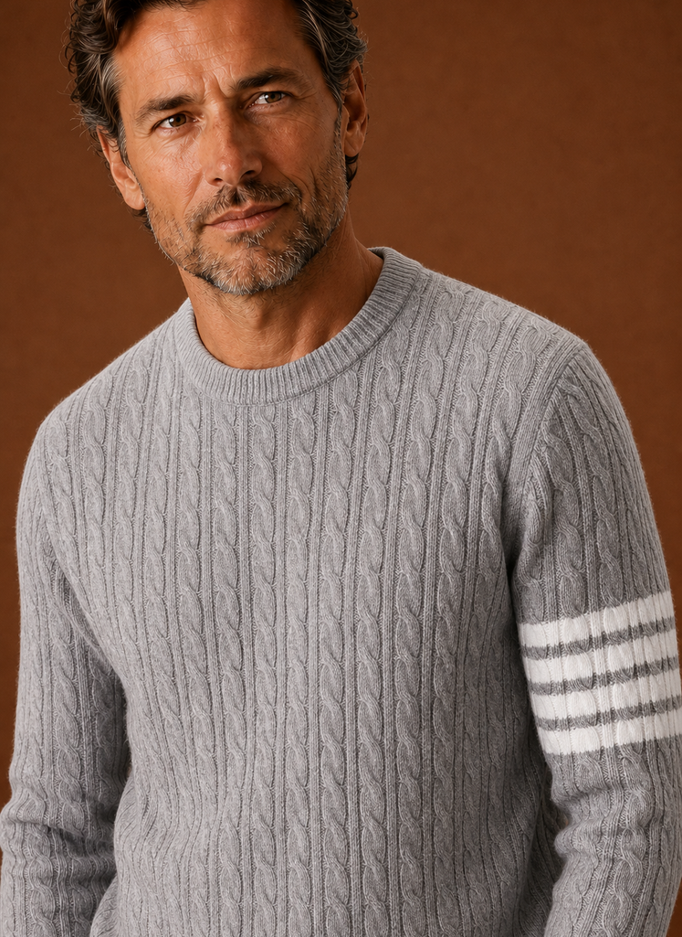 Men's Cable Knit Sweater - Crew Neck Pullover closeup view