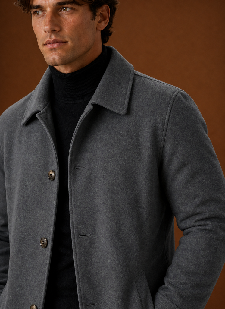 Men's Lightweight Trench Coat - Button Up Casual Overcoat closeup view