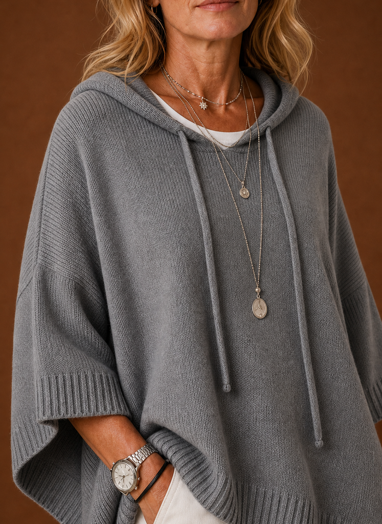 Close-up of hood and neckline showing fabric texture and stitching