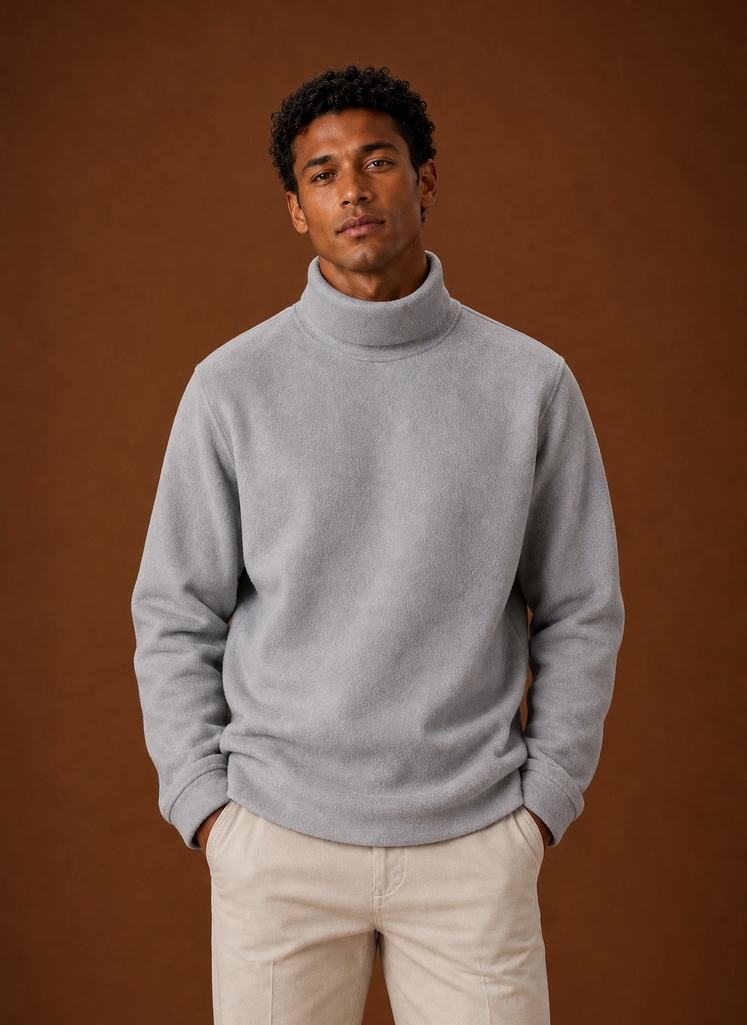 Men's Turtleneck Sweater - Fleece Lined Roll Neck Pullover front view