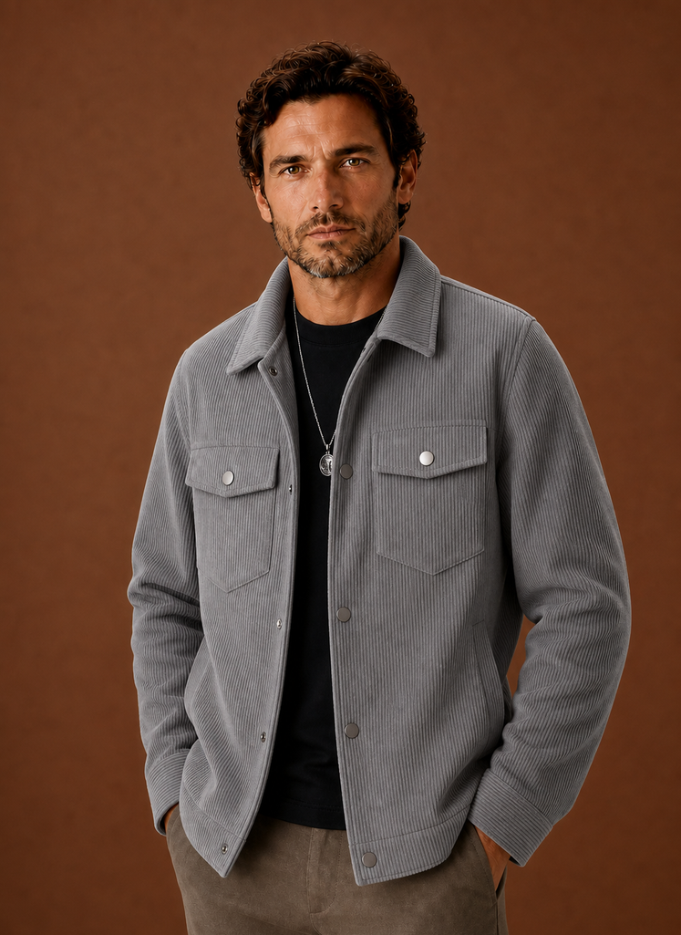 Front view of a men's crew neck knit sweater on a neutral background