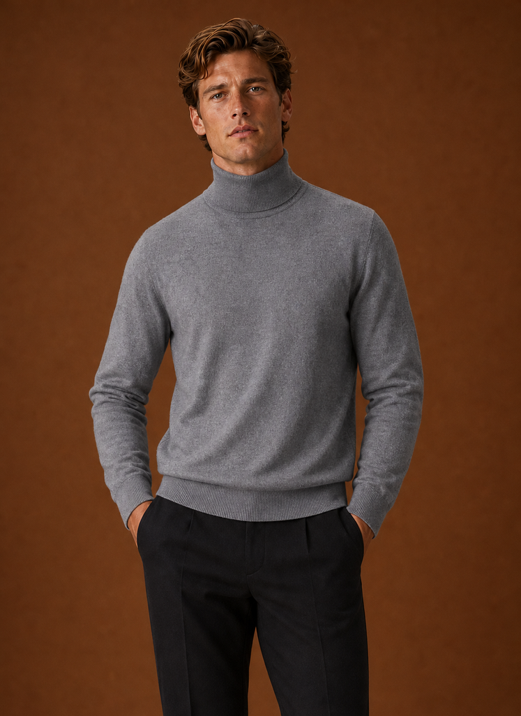 Men's Turtleneck Sweater - Roll Neck Knit Pullover front view