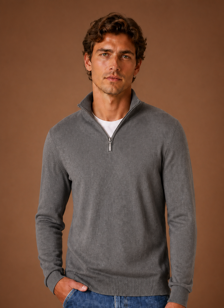 Front view of men's shirt jacket showing button-front closure and point collar