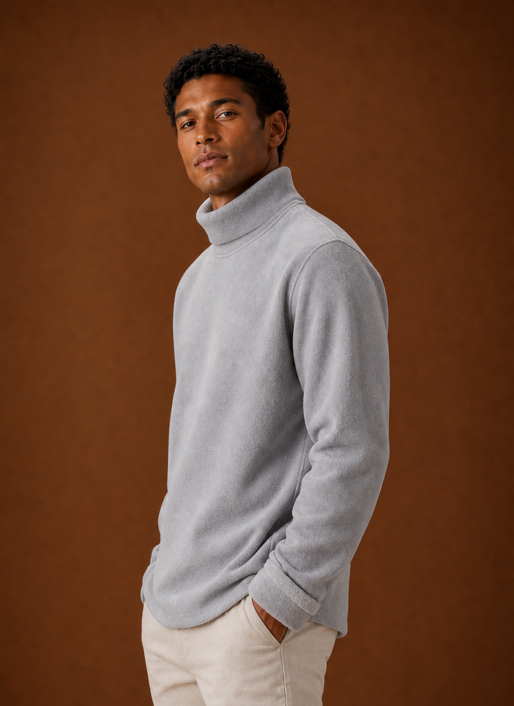 Men's Turtleneck Sweater - Fleece Lined Roll Neck Pullover side view