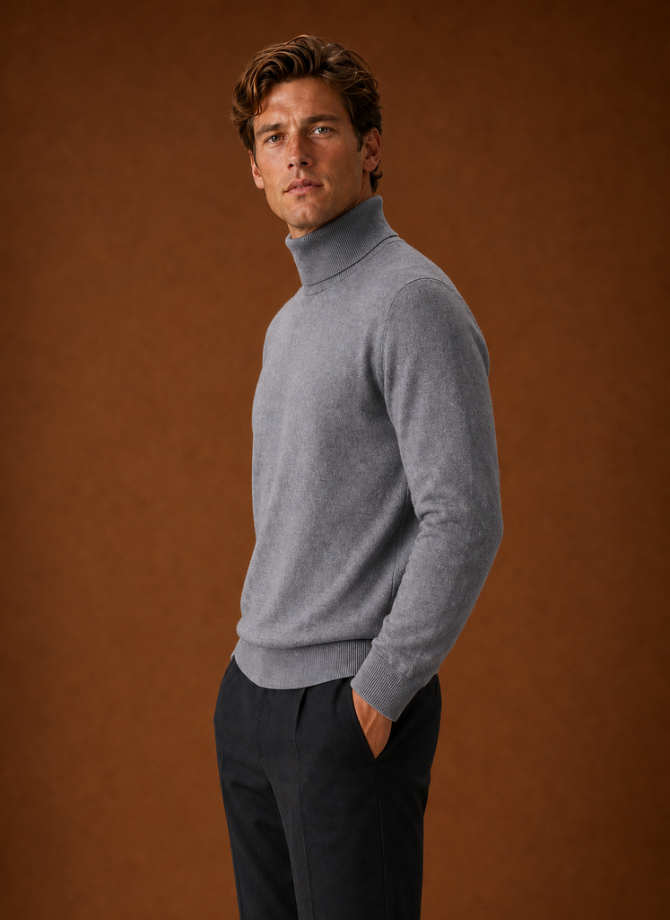 Men's Turtleneck Sweater - Roll Neck Knit Pullover side view