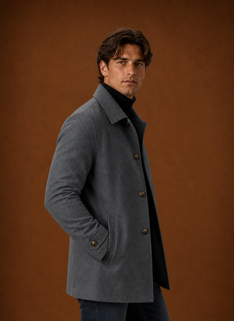 Men's Lightweight Trench Coat - Button Up Casual Overcoat side view