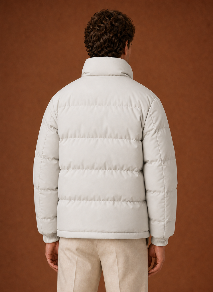 Back view of the puffer jacket showing the smooth rear silhouette
