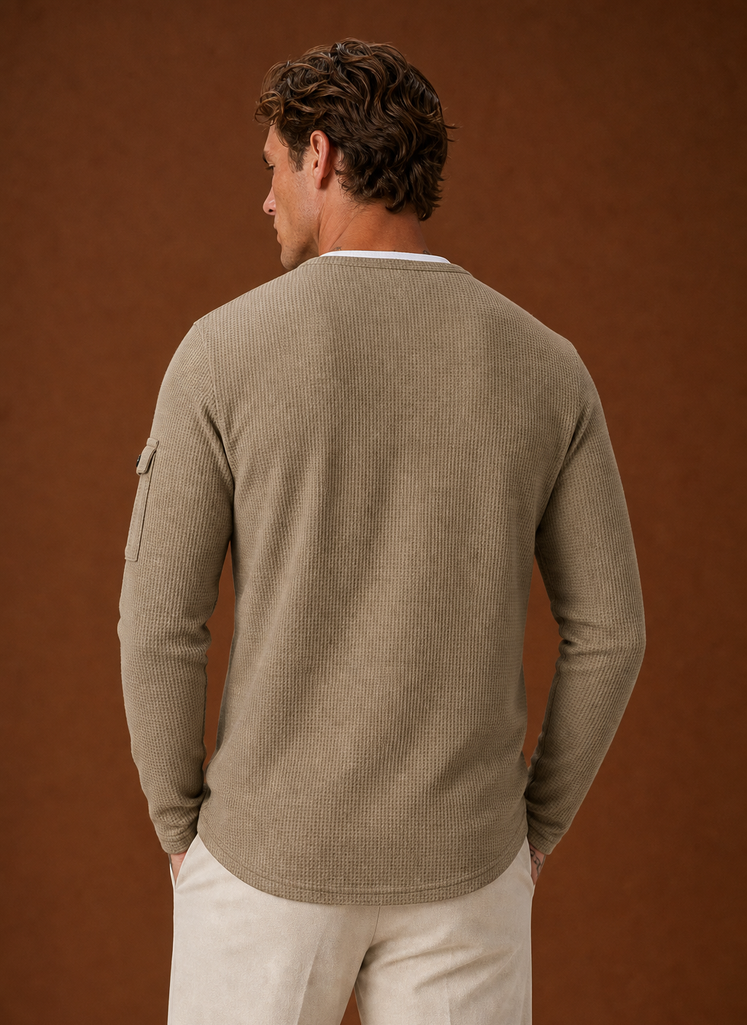 Back view of the Henley shirt showing full back silhouette