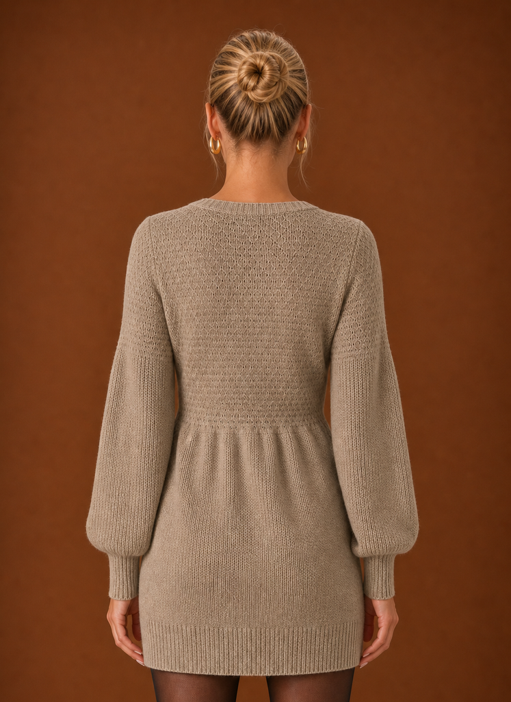 Back view of the Areleon women's sweater dress showing straight hem and neckline