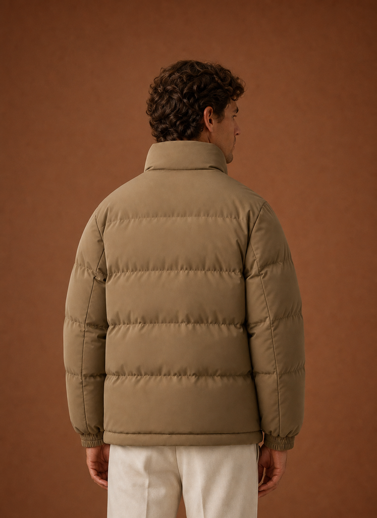 Back view of the puffer jacket showing the smooth rear silhouette