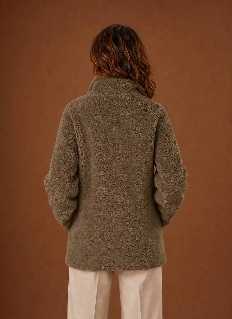 Women's Fleece Sherpa Zip Up Winter Jacket back view