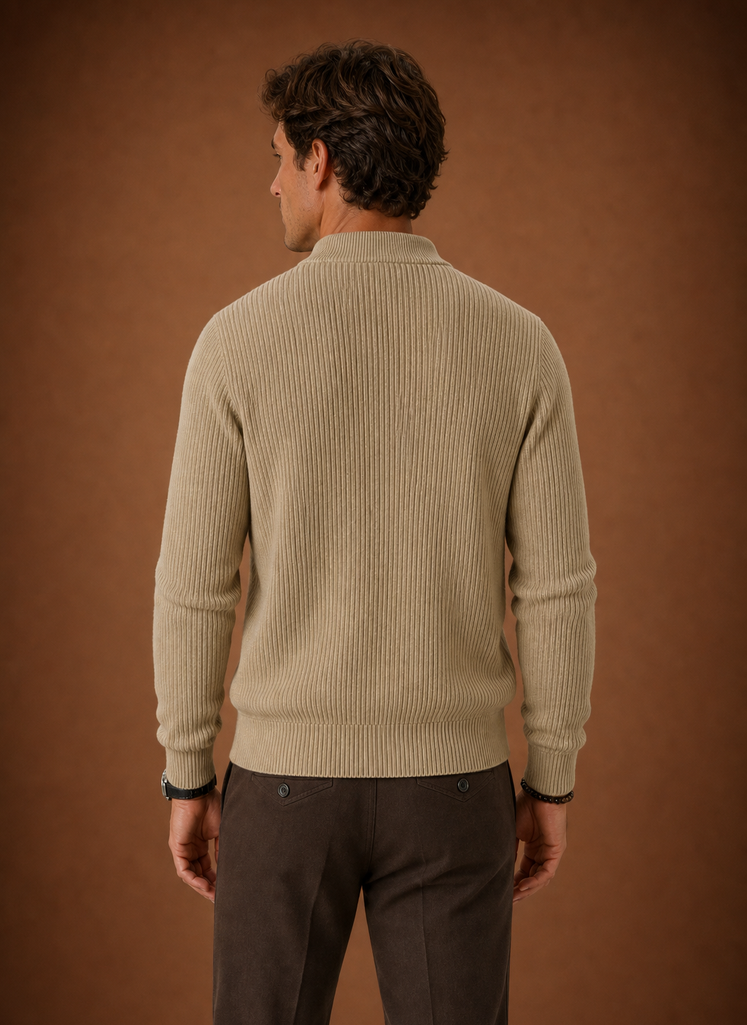 Men's Full Zip Knit Cardigan Sweater Ribbed Zip-Up Jacket | Areleon