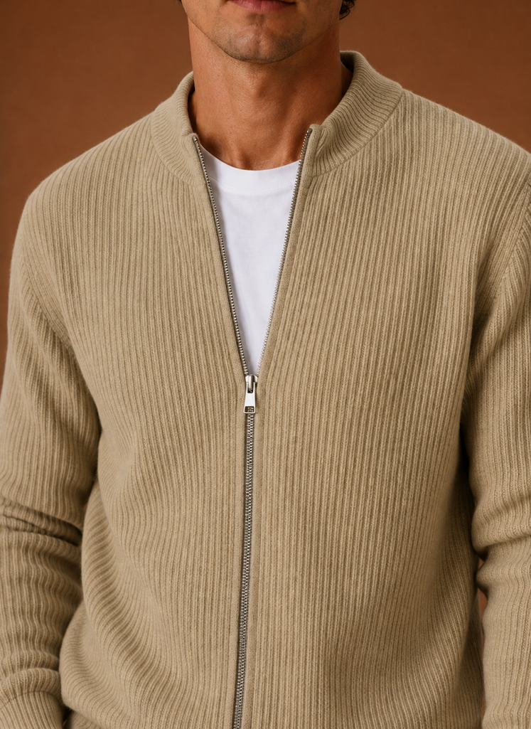 Men's Full Zip Knit Cardigan Sweater Ribbed Zip-Up Jacket | Areleon