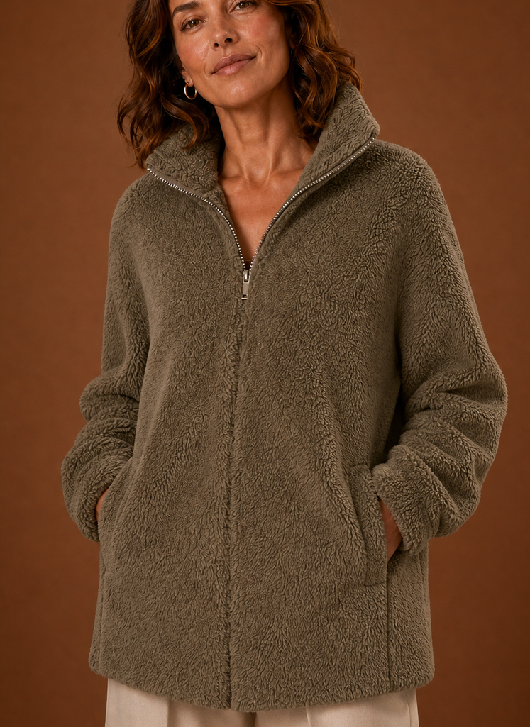 Women's Fleece Sherpa Zip Up Winter Jacket closeup view