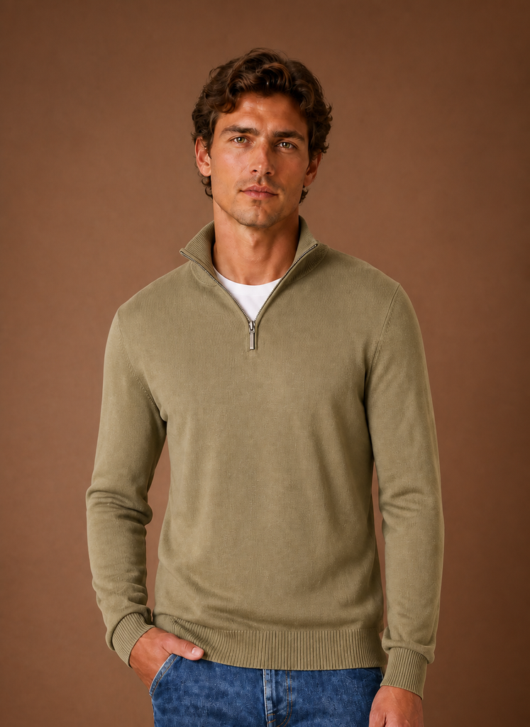 Front view of men's shirt jacket showing button-front closure and point collar