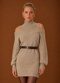 Front view of Areleon women's sweater dress in khaki with a clean pullover silhouette