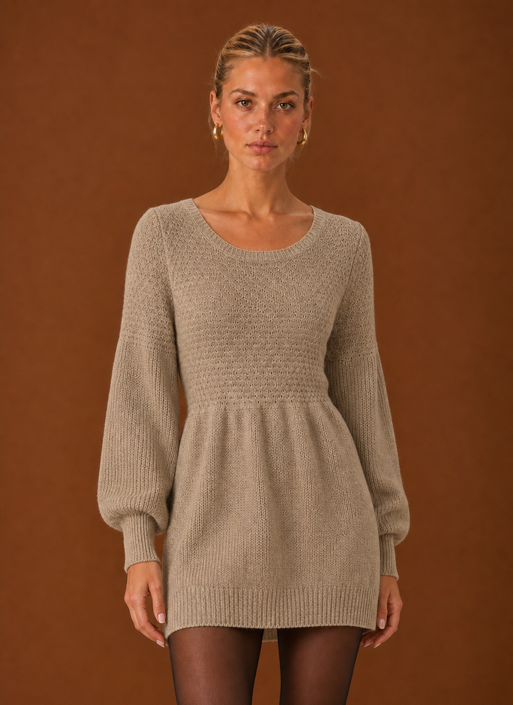 Front view of the Areleon women's sweater dress in black showing knit tunic silhouette