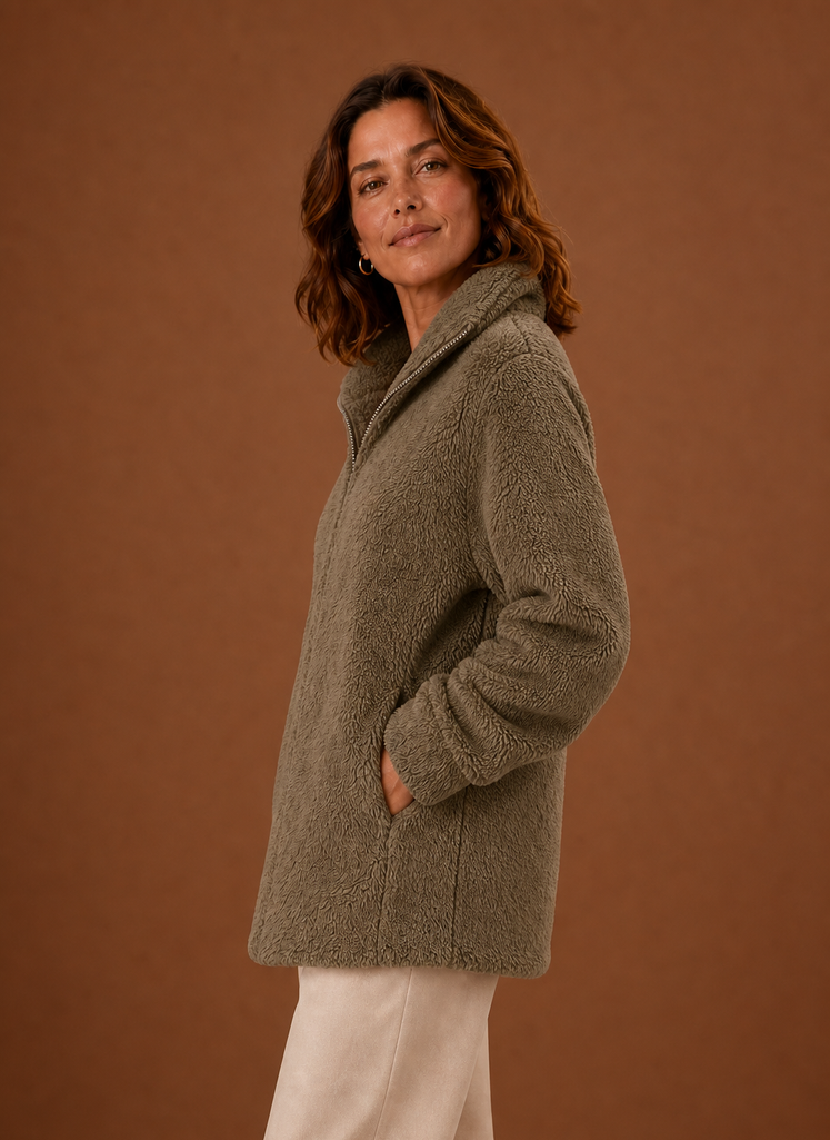 Women's Fleece Sherpa Zip Up Winter Jacket side view