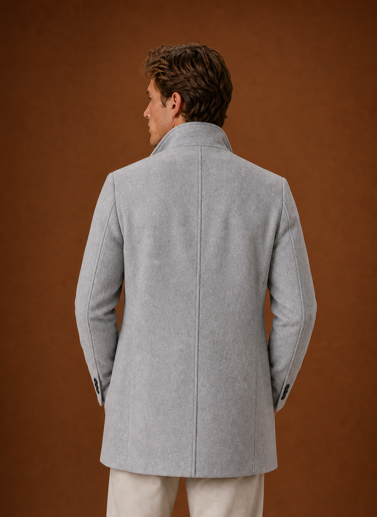 Men's Wool Blend Coat - Classic Button Up Winter Overcoat back view