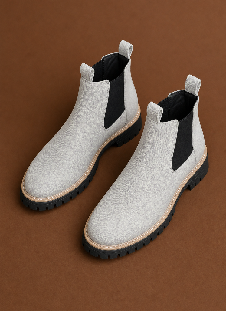 Back view of women's Chelsea boot showing heel profile and shaft