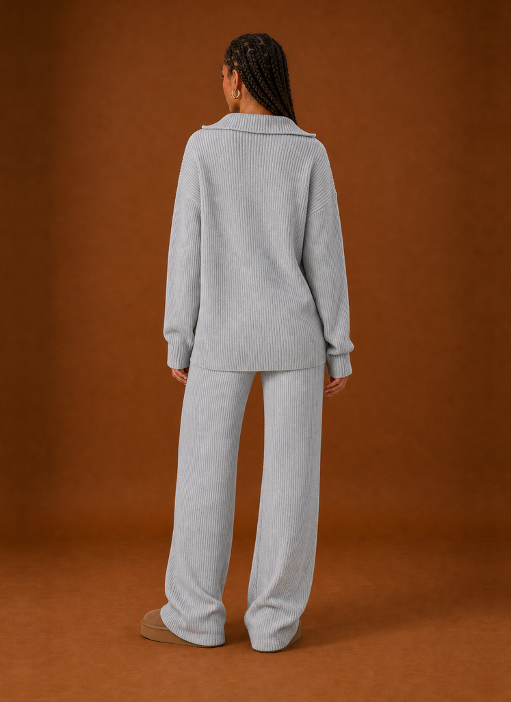 Back view of the sweatsuit set showing the rear fit and hemline