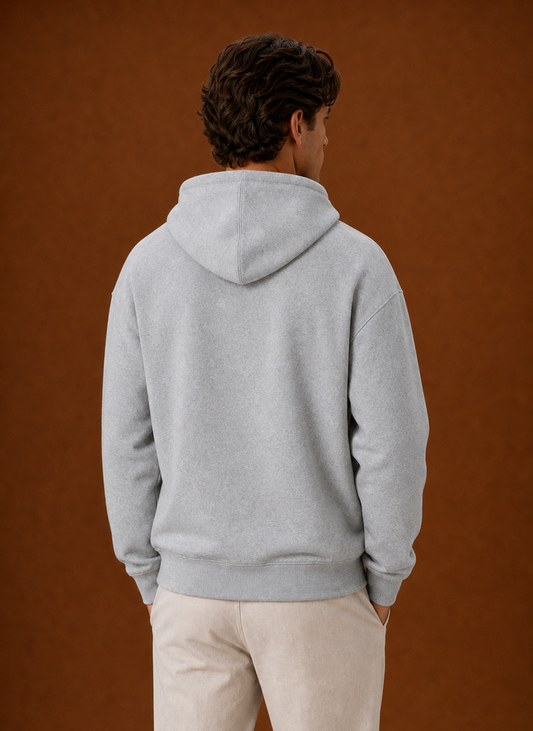 Back view of the hoodie showing the hood and shoulder line