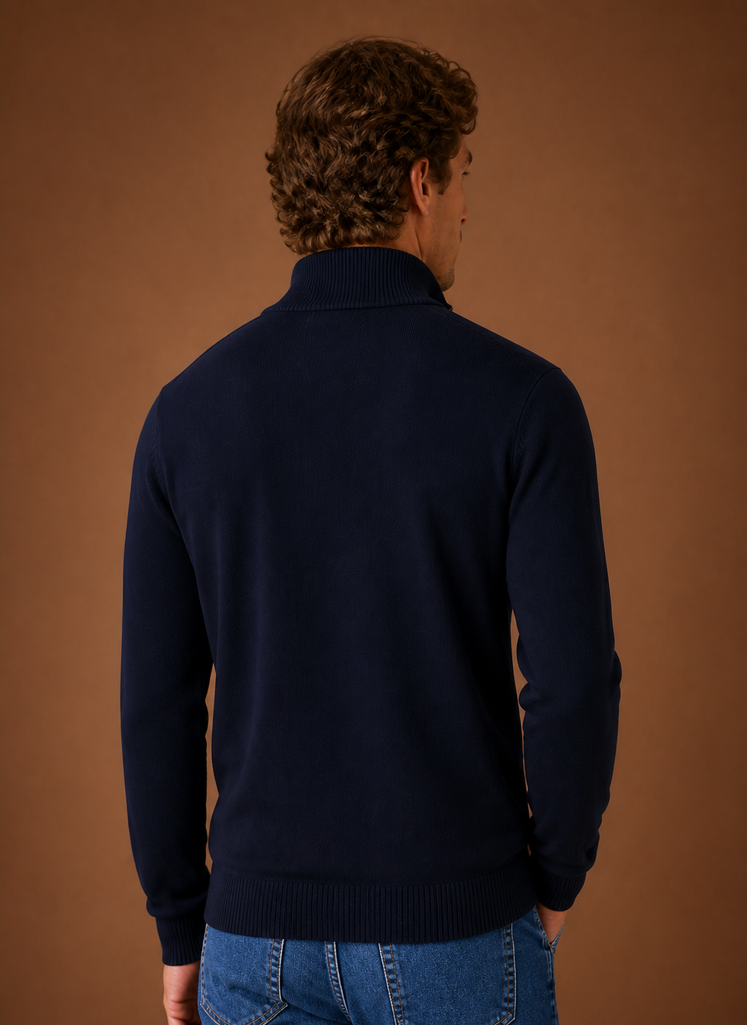 Back view of men's shirt jacket displaying straight hem and clean silhouette