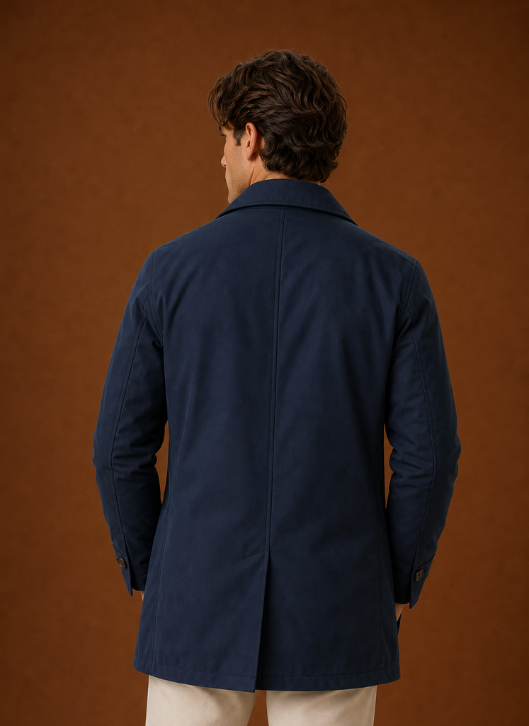 Men's Lightweight Trench Coat - Button Up Casual Overcoat back view