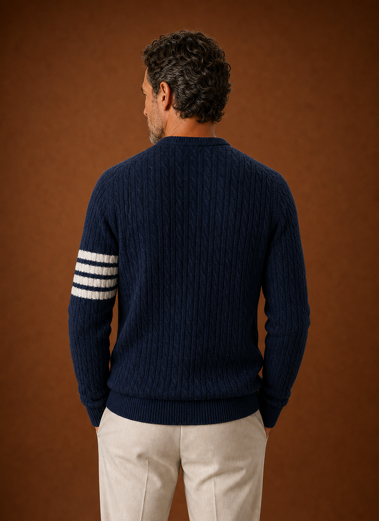 Men's Cable Knit Sweater - Crew Neck Pullover back view