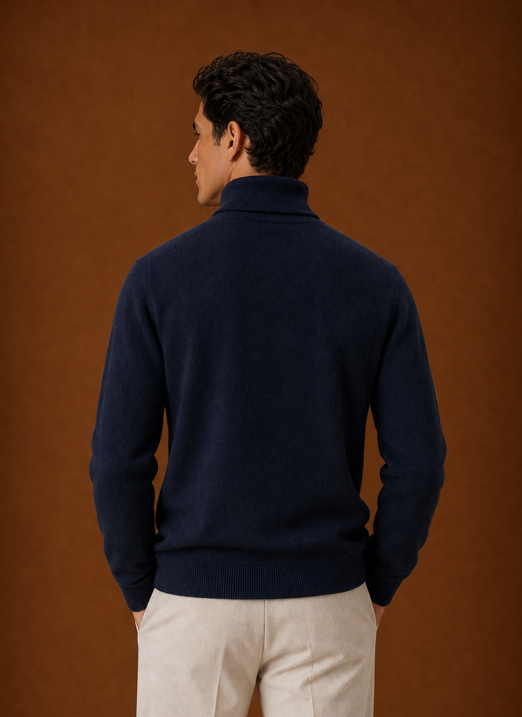 Men's Turtleneck Sweater - Classic Roll Neck Knit Pullover back view