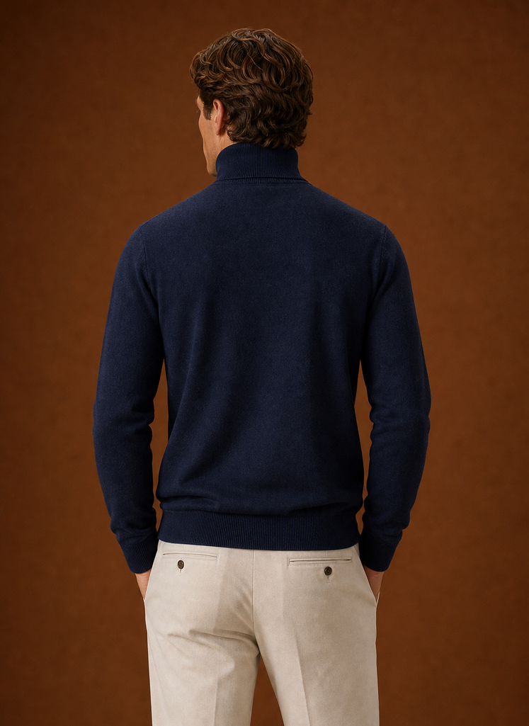 Men's Turtleneck Sweater - Roll Neck Knit Pullover back view