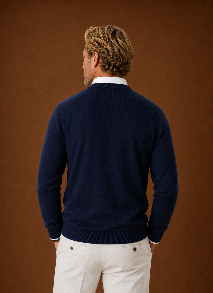 Men's Crew Neck Sweater - Classic Knit Pullover back view