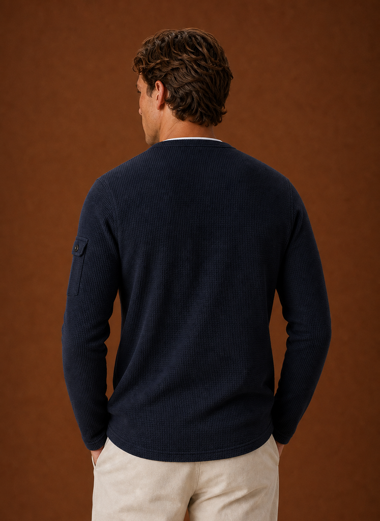 Back view of the Henley shirt showing full back silhouette