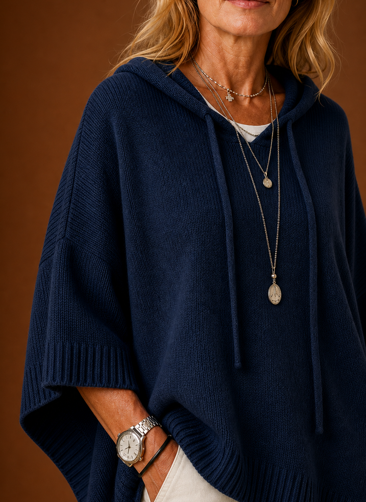 Close-up of hood and neckline showing fabric texture and stitching
