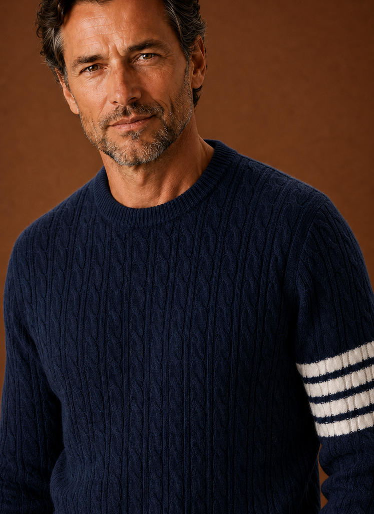 Men's Cable Knit Sweater - Crew Neck Pullover closeup view