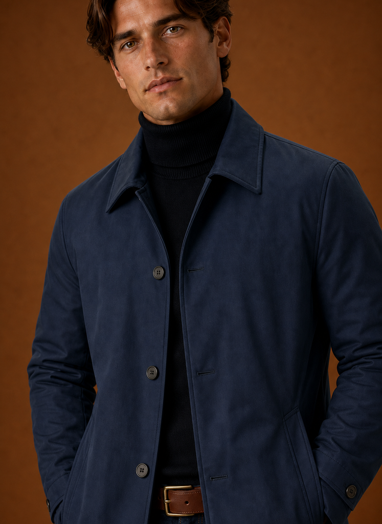 Men's Lightweight Trench Coat - Button Up Casual Overcoat closeup view