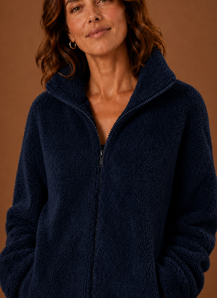 Women's Fleece Sherpa Zip Up Winter Jacket closeup view