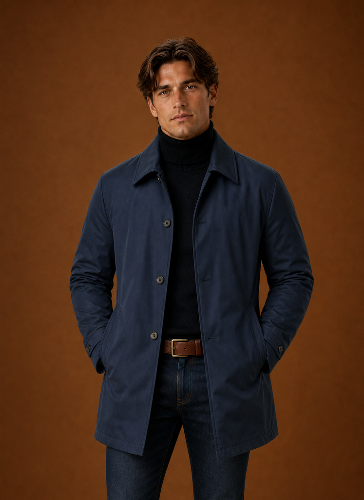Men's Lightweight Trench Coat - Button Up Casual Overcoat front view