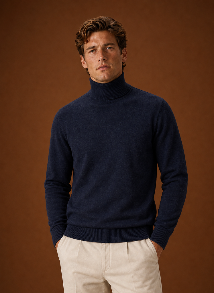 Men's Turtleneck Sweater - Roll Neck Knit Pullover front view