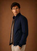 Side view of the Areleon men's casual jacket in navy highlighting the streamlined profile