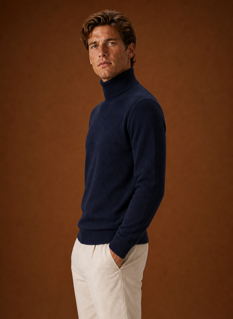 Men's Turtleneck Sweater - Roll Neck Knit Pullover side view