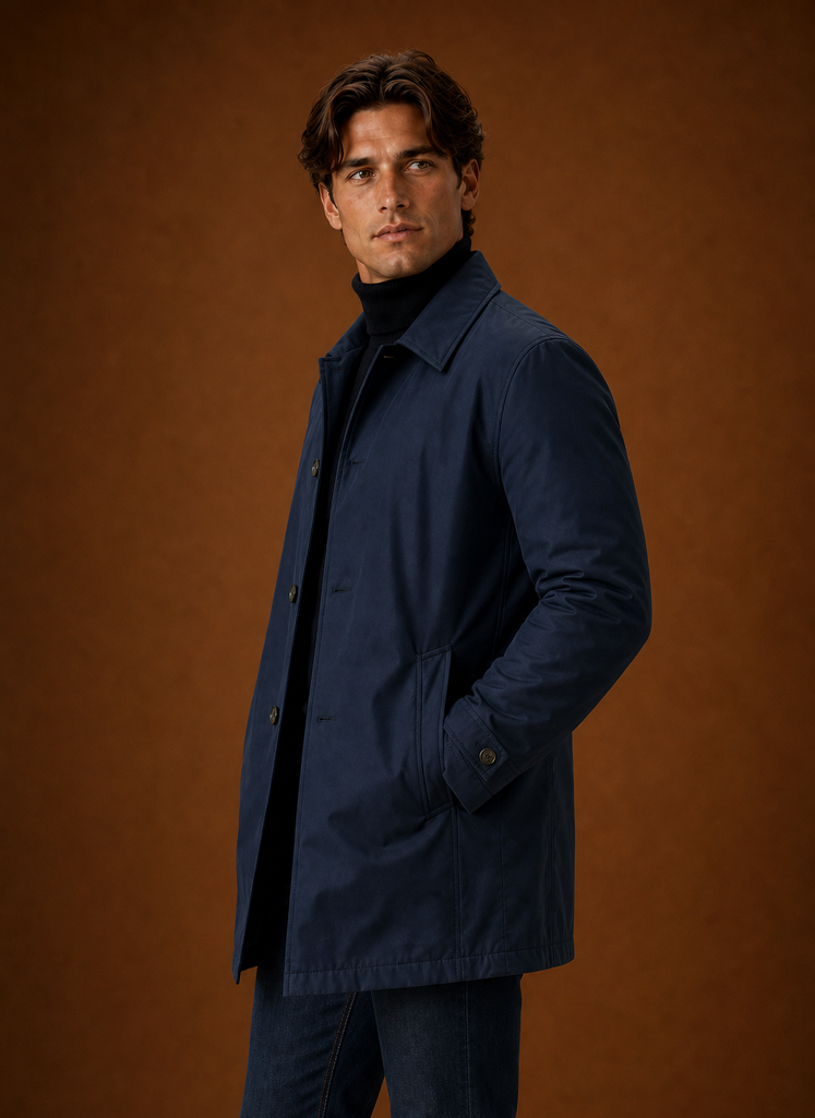 Men's Lightweight Trench Coat - Button Up Casual Overcoat side view