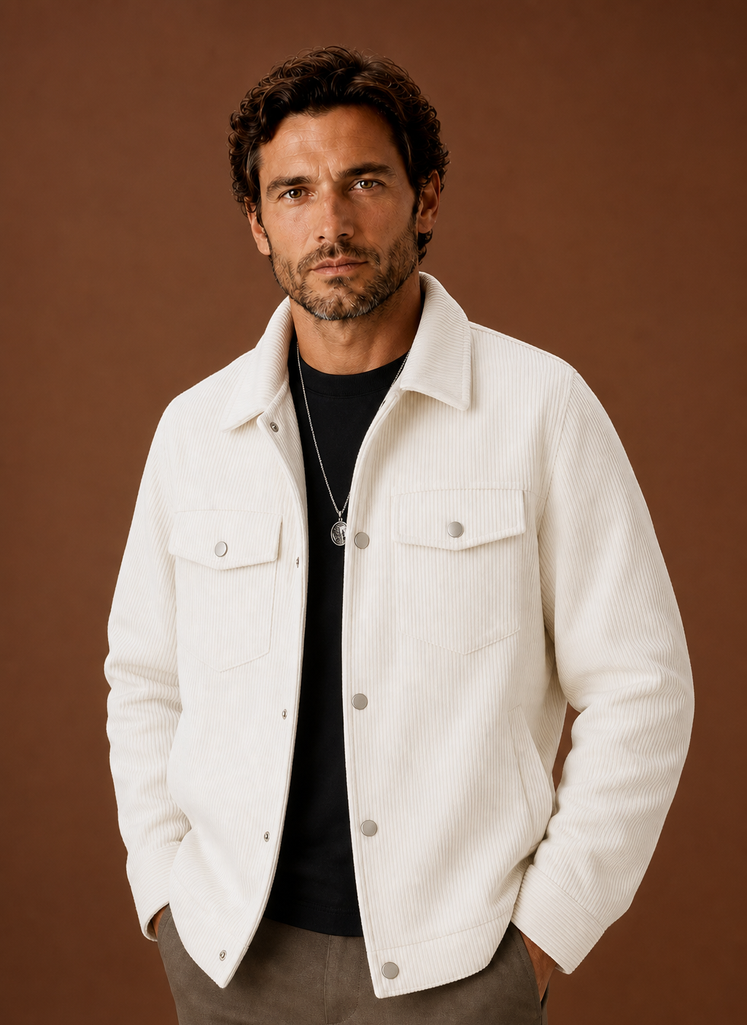 Front view of a men's crew neck knit sweater on a neutral background