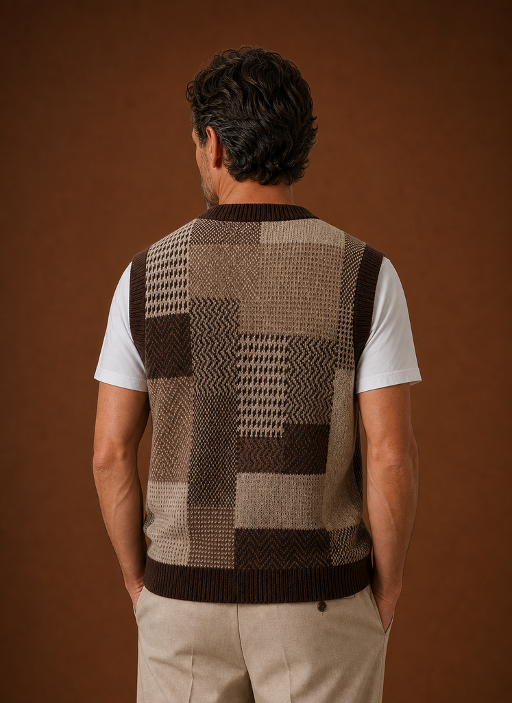 Men's V-Neck Knit Sweater Vest back view