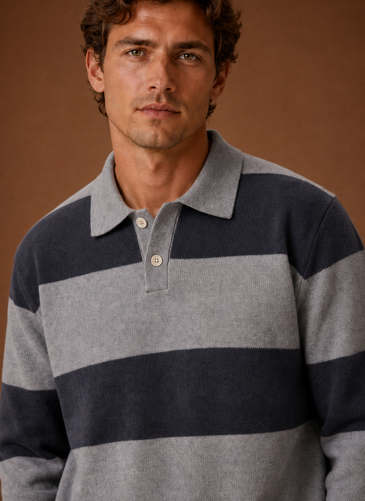 Men's Striped Polo Sweater Long Sleeve | Areleon