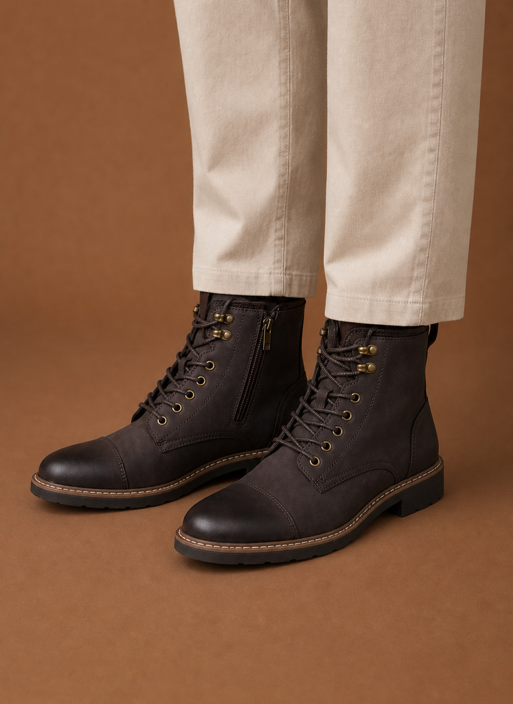 Men's Lace Up Combat Ankle Boots closeup view