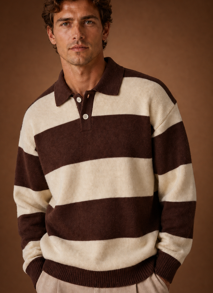 Close-up of the ribbed collar and quarter-zip closure detail on the sweater