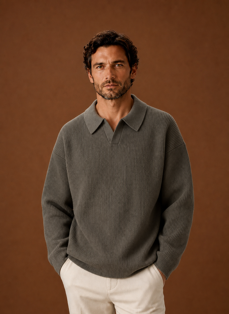 Men's Polo Sweater - Ribbed Knit Pullover | Areleon